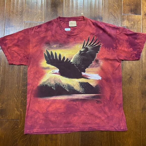 The Mountain Y2K 2004 Bald Eagle Red Tye Dye Organic Cotton T-Shirt Men's XL - Picture 3 of 8
